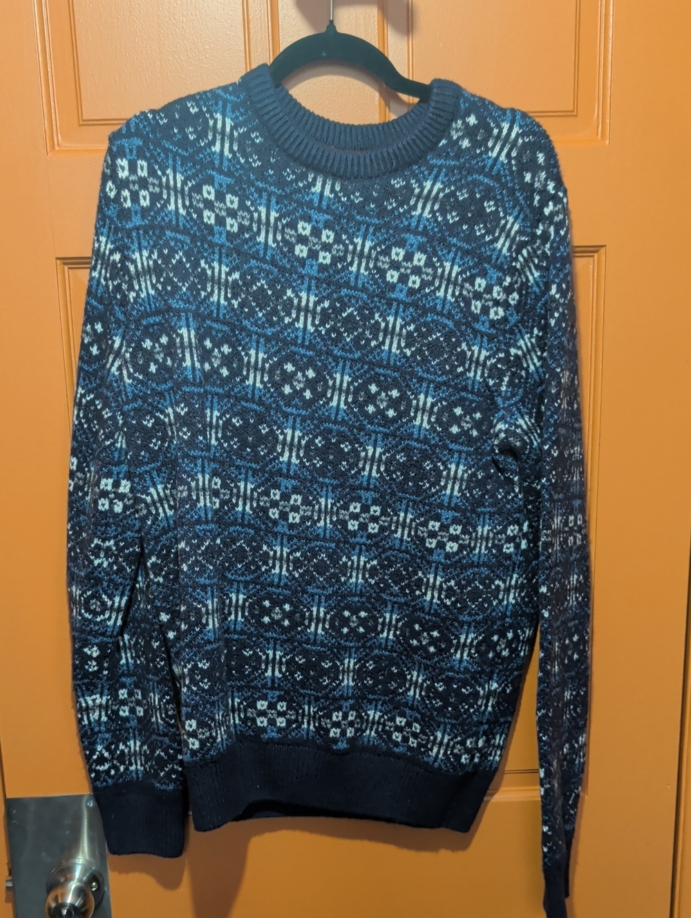 Men's Blue Patterned Crewneck Sweater